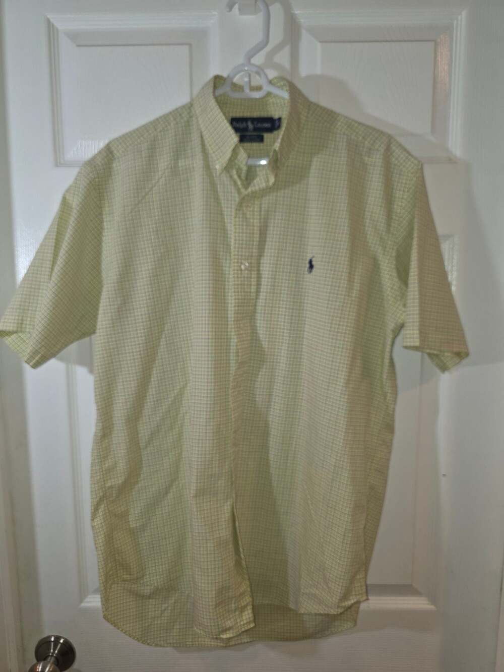 Ralph Lauren Blake Button-Up Shirt, Yellow and Green Plaid, Short-Sleeve, Size S